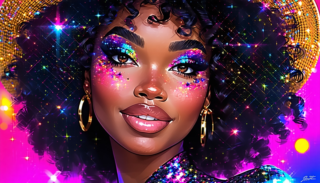 A vibrant and glittery portrait of Chappell Roan,