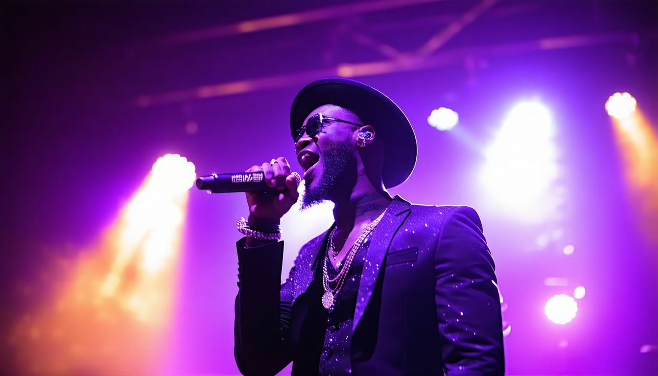 Dee-1 passionately performing on stage, embodying