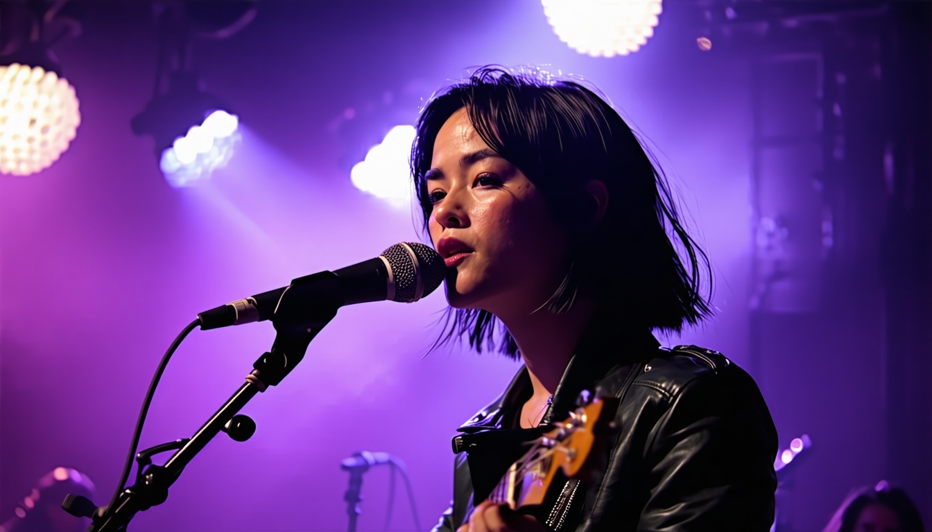 Mitski performing live, encapsulating the raw ener